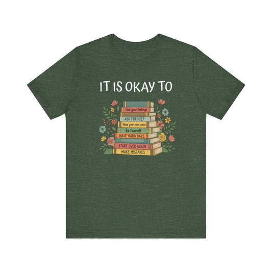 Books & Feelings Unisex Tee, Cozy Reading Shirt, Book Lover Gift, Comfortable Graphic T-Shirt, Literary Affirmation Apparel