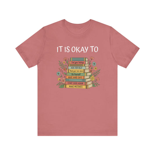 Books & Feelings Unisex Tee, Cozy Reading Shirt, Book Lover Gift, Comfortable Graphic T-Shirt, Literary Affirmation Apparel