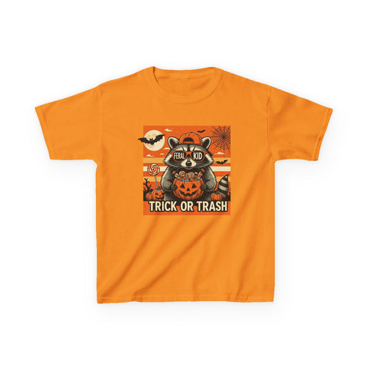 Halloween Kids Tee - Trick or Trash, Spooky Shirt, Pumpkin Costume, Toddler Halloween Wear, Fun Kids Clothing